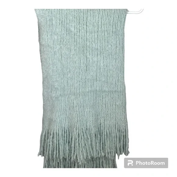 Free People Rectangle Soft Multi Way Blanket Scarf Wrap Fringed Edge Blue - Picture 4 of 4